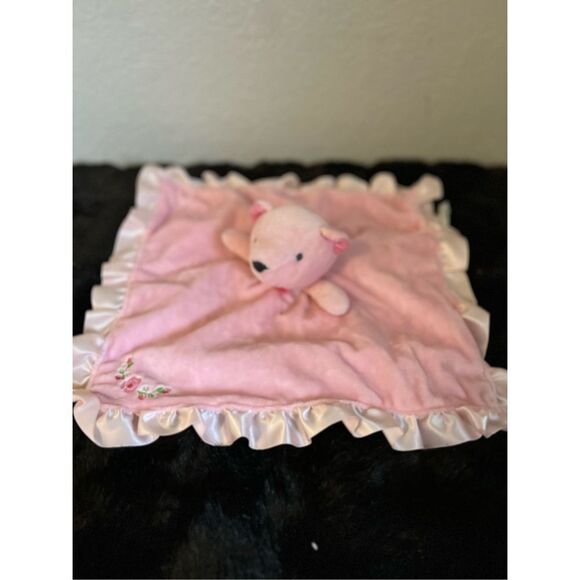 Stepping Stones Pink Bear Soft Satin Trim and Back Security Blanket Lovey - Picture 1 of 4